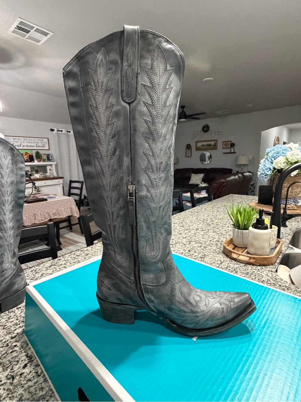 Women's Black Embroidered Western Heeled Boots. Lane boots knee high Lexington s - Picture 5 of 16